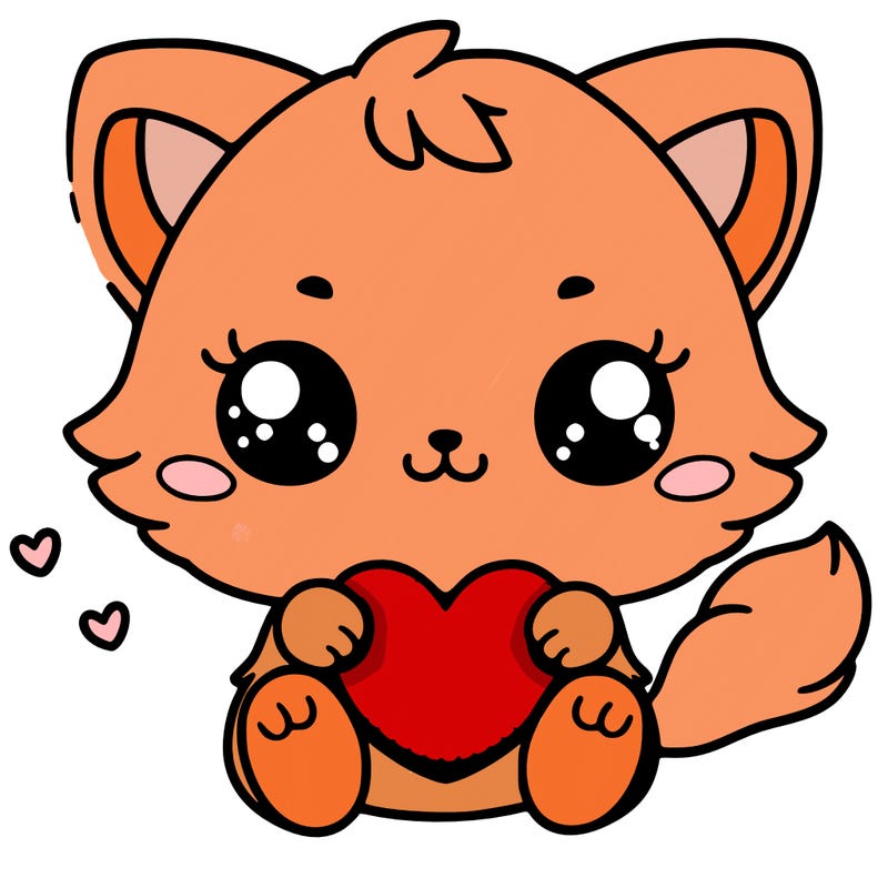 cute kitten with a little red heart holding it