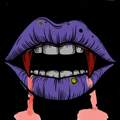 lips with vampire teeth
