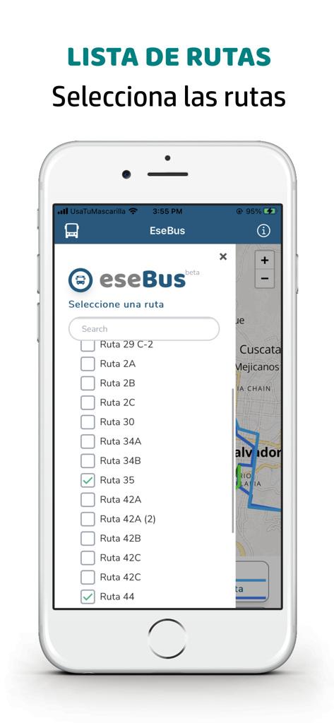 EseBus SV - Eine Liste von Busrouten, die in der EseBus SV-Navigations-App zur Auswahl stehen