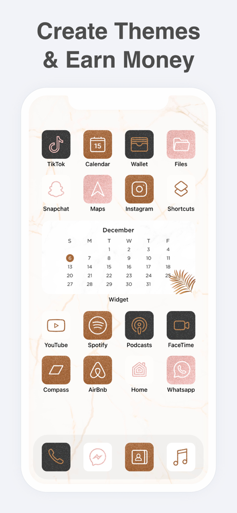 Wallpapers & Icons: Widgethub - Uma tela inicial de iPhone estética personalizada com papel de parede de mármore e ícones de aplicativos marrons e rosa