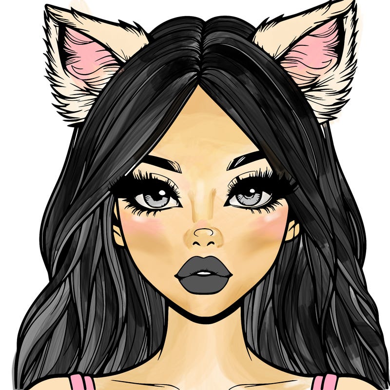 realistic girl with fox ears and realistic lips