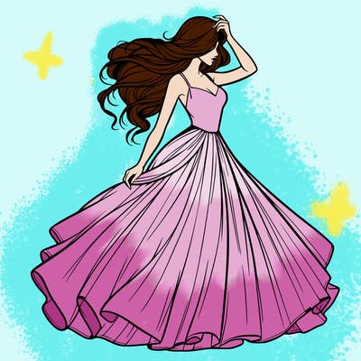 realistic woman with dress flowing in the wind