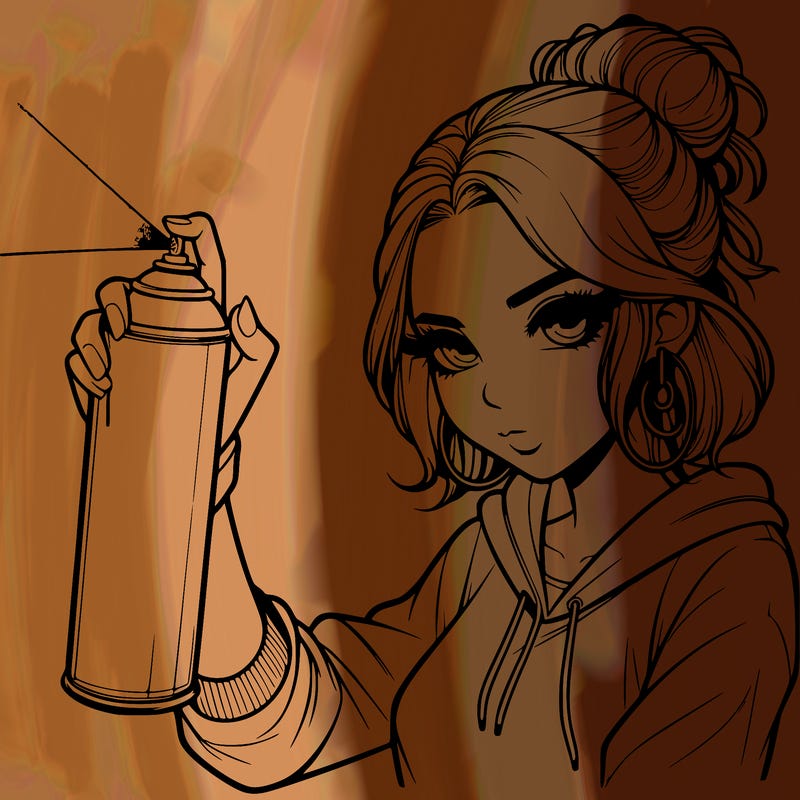 a realistic girl spray painting