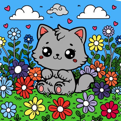 cute kitty in a field of flowers