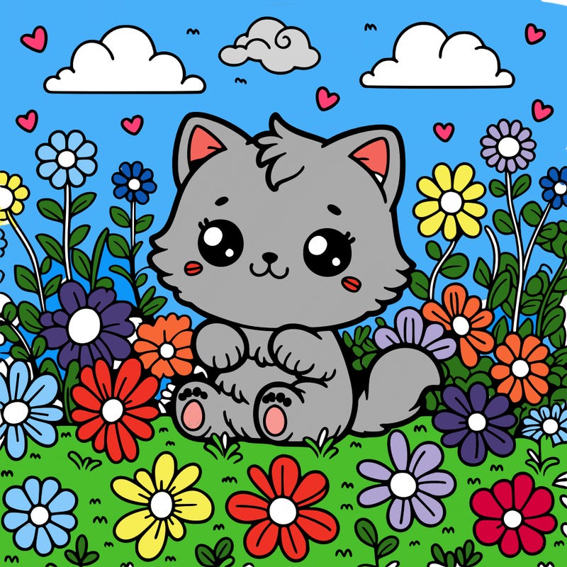 cute kitty in a field of flowers