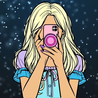 a realistic girl holding her phone taking pictures