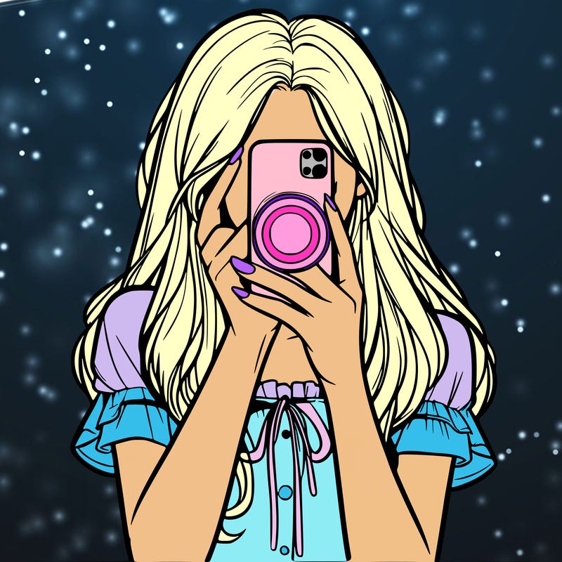 a realistic girl holding her phone taking pictures