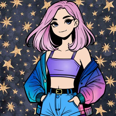 a realistic girl with a crop top and short shorts in an open jacket