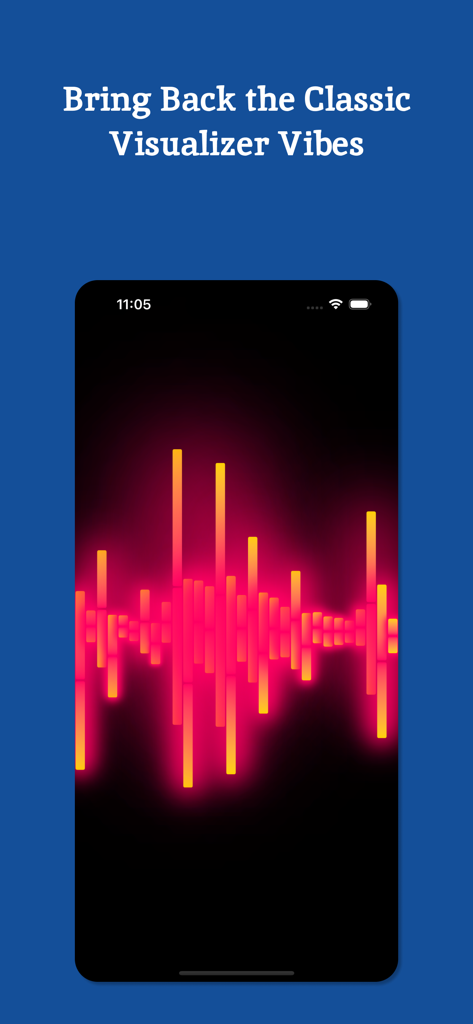 Smartphone screen displaying a glowing pink and orange neon bar music visualizer effect