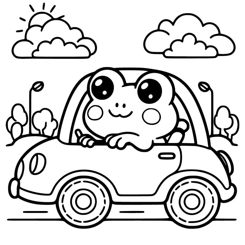 cute frog in a car