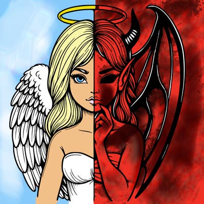 realistic angel half demon