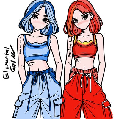 two girls with crop top with baggy pants