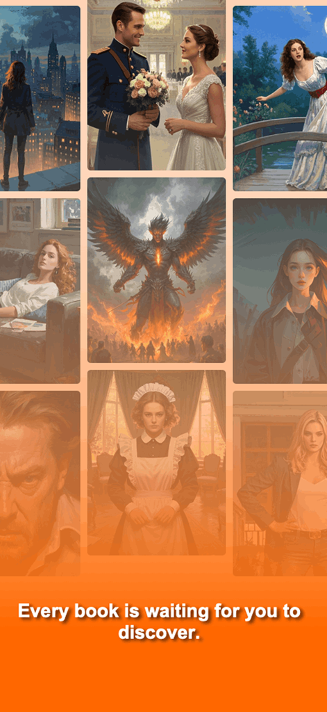 Collage de portadas de novelas diversas con temas de romance y fantasía en la aplicación MotoNovel.