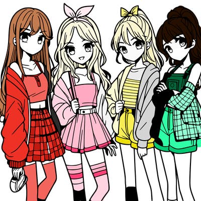 teen manga girls group of 4
