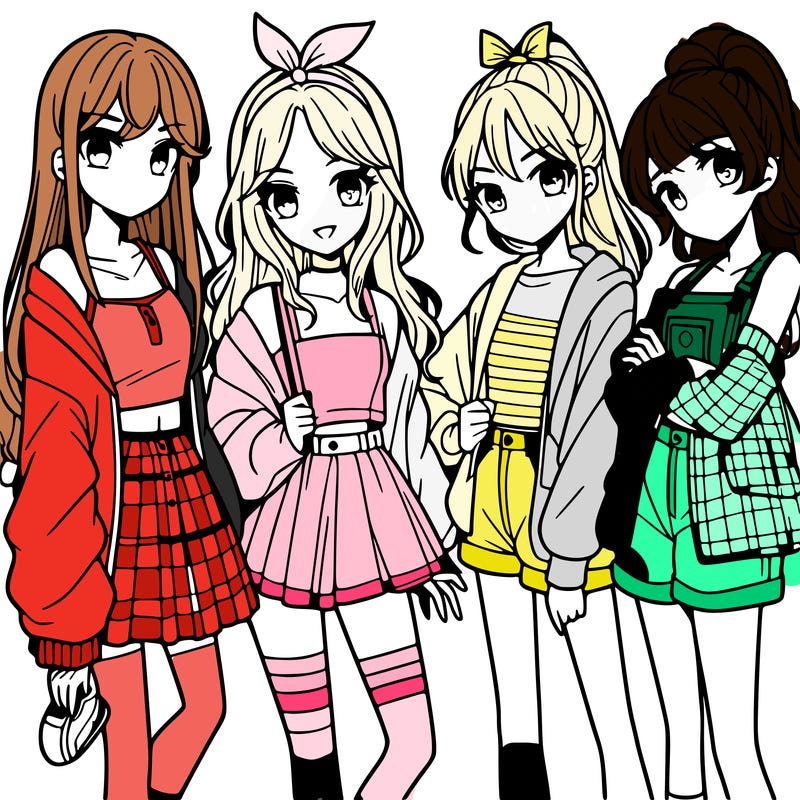 teen manga girls group of 4