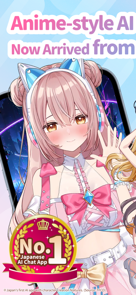 Aimy: Anime-Style AI Chat - ピンクの髪と猫耳ヘッドフォンをした、Aimyのアニメ風AIキャラクター