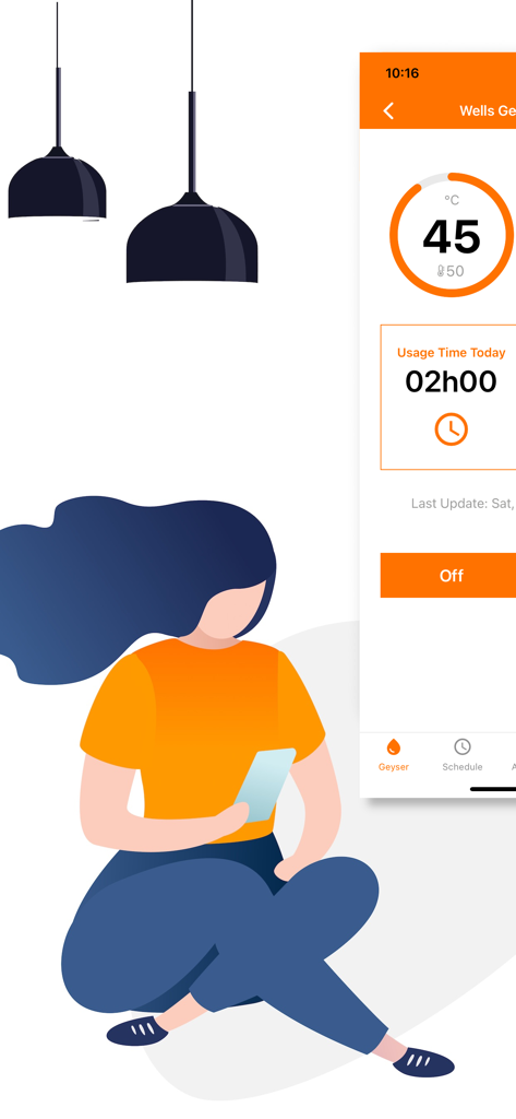 A person using the Sensor Connect app to control a smart water heater and view energy usage.
