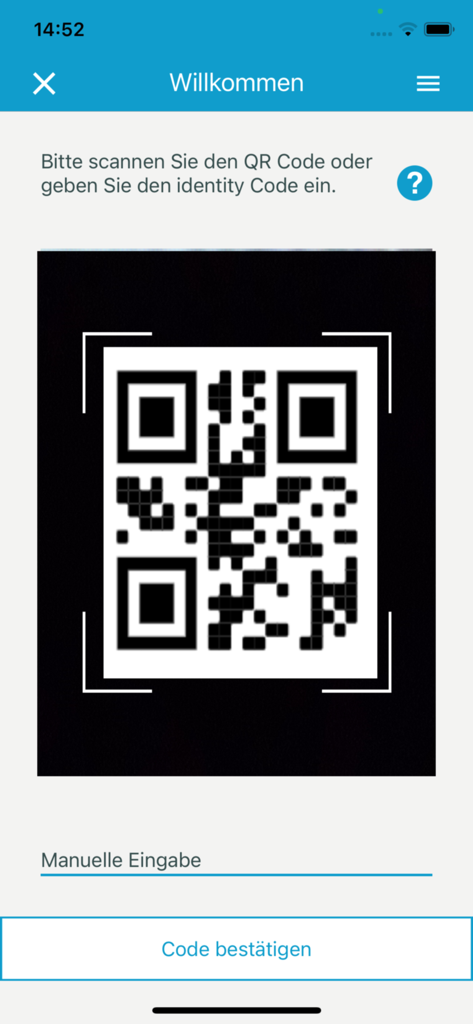 identity online - 本人確認のためのQRコードスキャナーを表示するidentity onlineアプリのインターフェース