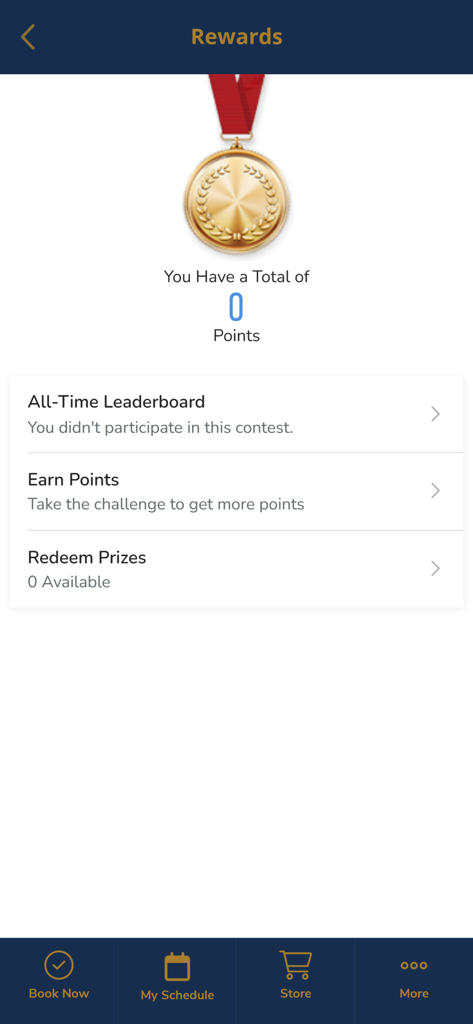 G50 Golf - Rewards screen in the G50 Golf app showing player points and leaderboard.