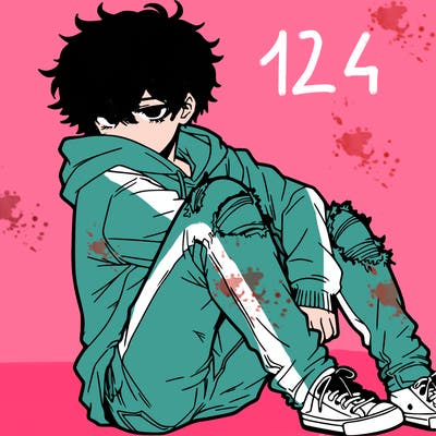 a male hoddie ripped jeans messy hair anime