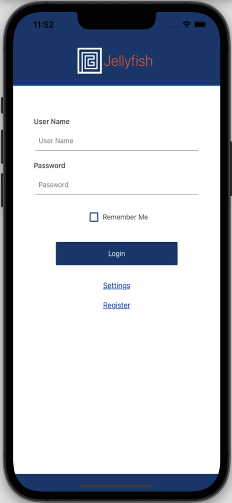 Jellyfish Mobile - Login interface for the Jellyfish Mobile enterprise utility app