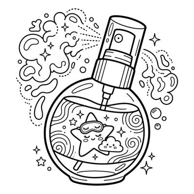 Unleash your child's imagination with this delightful setting spray coloring page, featuring a cute sleeping star and magical swirling mist. It's the perfect creative activity for young artists to enjoy and personalize.