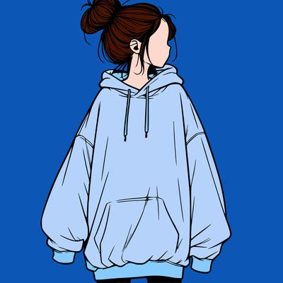 realistic girl with a oversized sweatshirt on and a bun