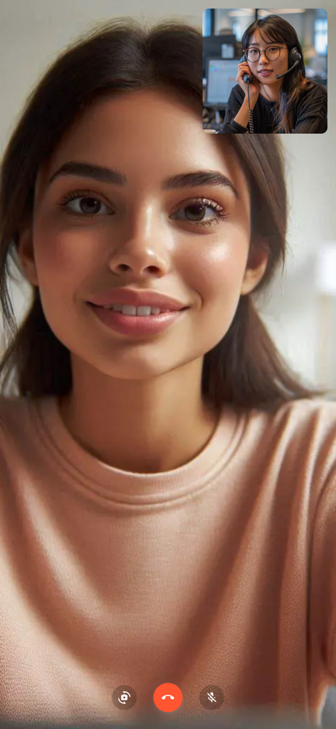 Cocall - Una videollamada de alta calidad entre un usuario y un agente de servicio al cliente profesional que utiliza la aplicación Cocall