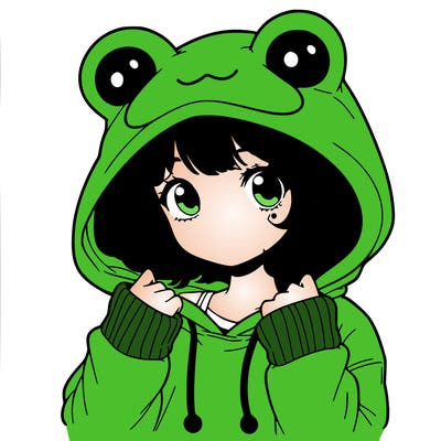 a cute teenage girl wearing a frog hoodie
