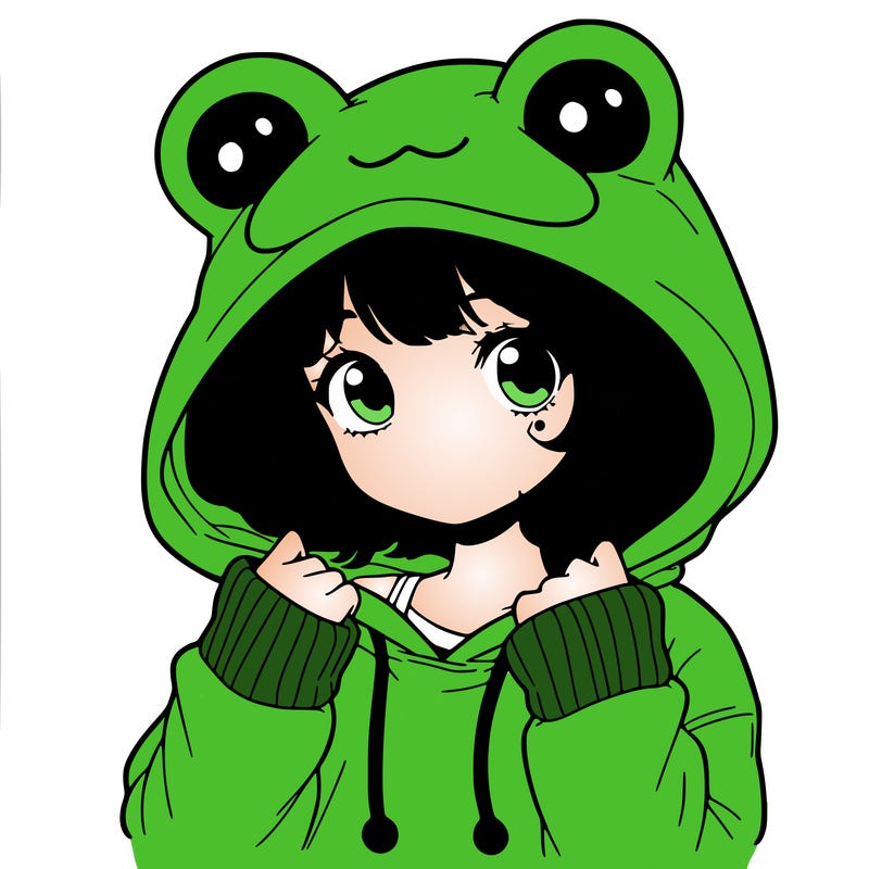 a cute teenage girl wearing a frog hoodie
