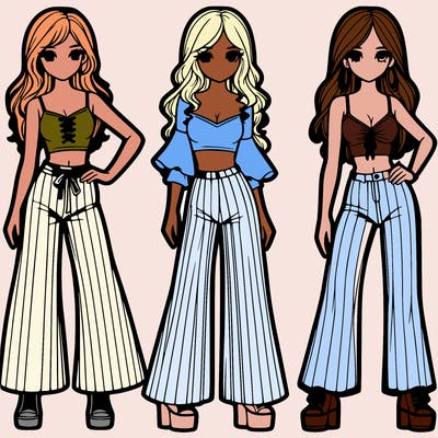 girls with flare pants and crop tops realistic