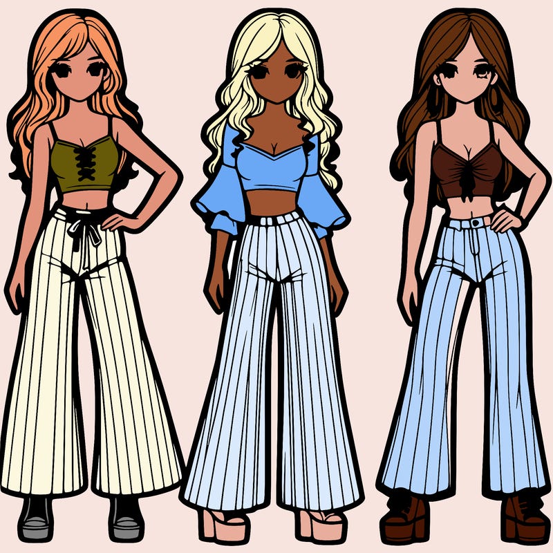 girls with flare pants and crop tops realistic