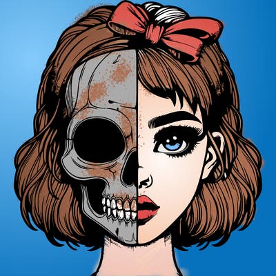 realistic girl with half skull mask