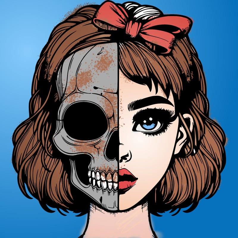realistic girl with half skull mask