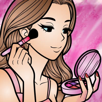 little girl putting on makeup