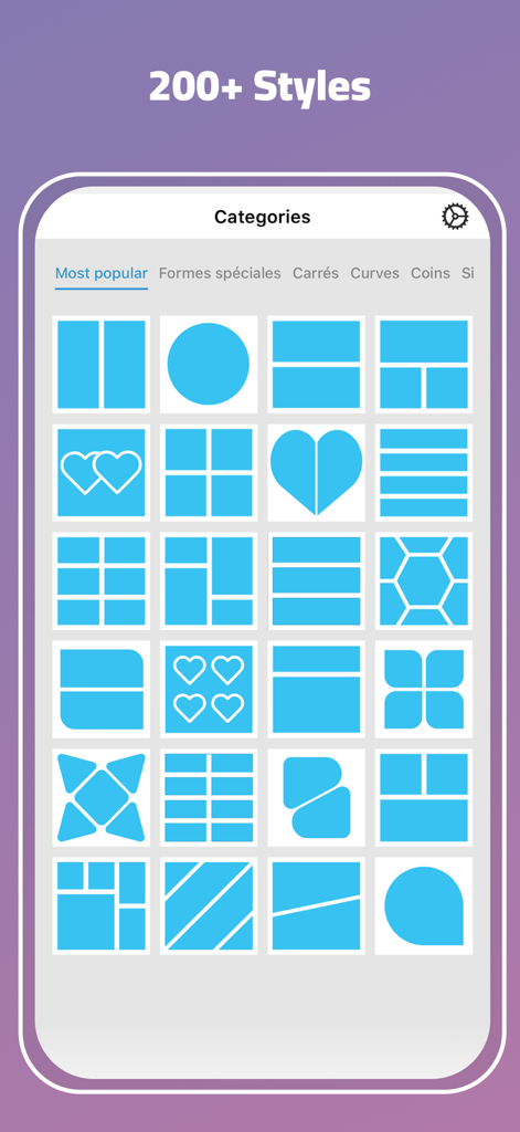 Collage Maker - AI Polaroid - A screen from the Collage Maker app displaying a variety of photo grid layouts and styles.