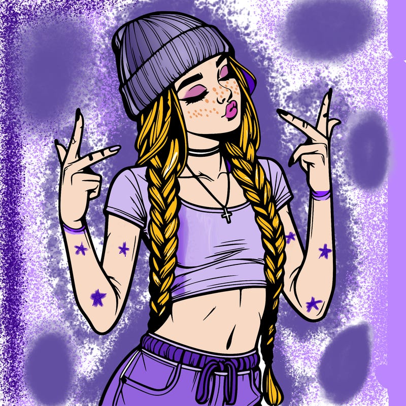 realistic teenage girl with braids and a beanie and crop top doing 🫶🏼
