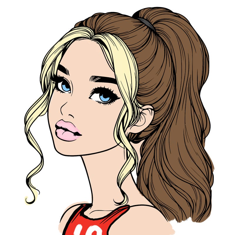 realistic girl with a ponytail on her hair and lips