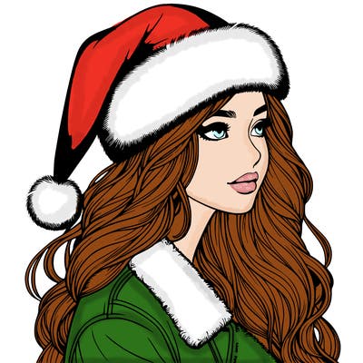 realistic girl in santa hat