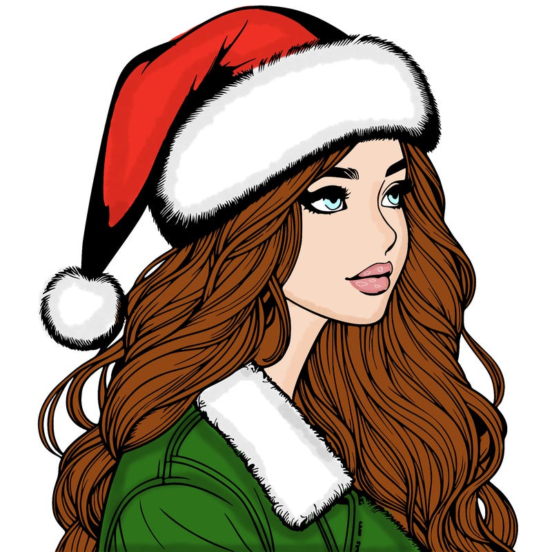 realistic girl in santa hat