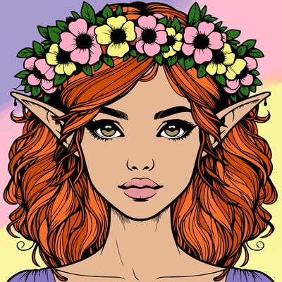 realistic female elf with flower crown