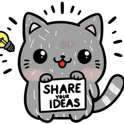 a cute cat saying share your ideas