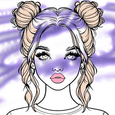 realistic girl with two buns in hair and lips