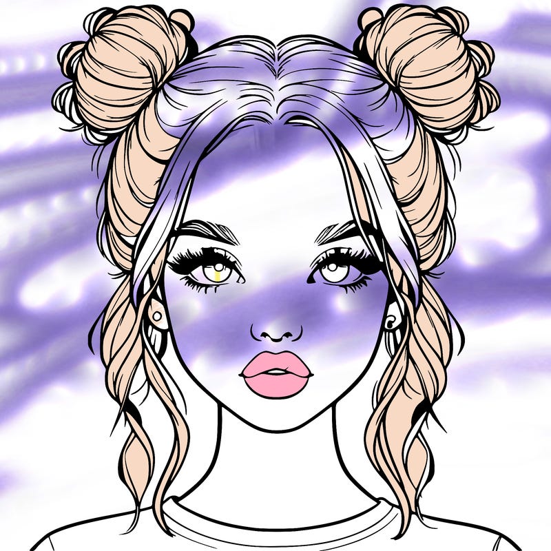 realistic girl with two buns in hair and lips