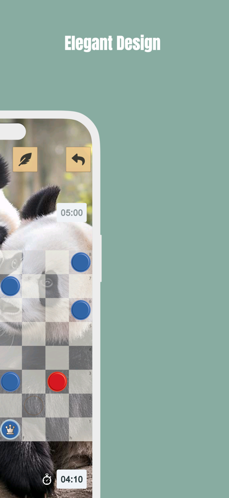 Mobile checkers game interface featuring a custom panda background and elegant design elements