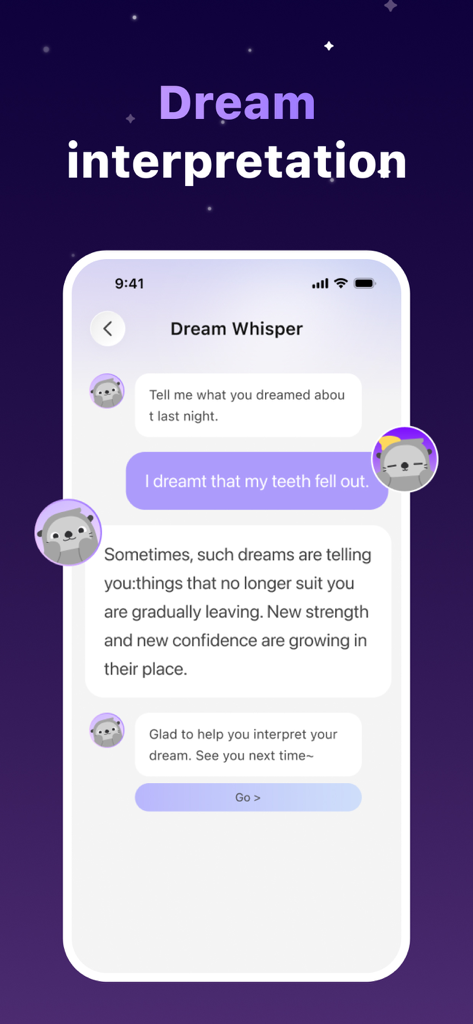 Otter Sleep-Sleep Tracker - Dream interpretation chat interface with Nomi the sea otter in the Otter Sleep app