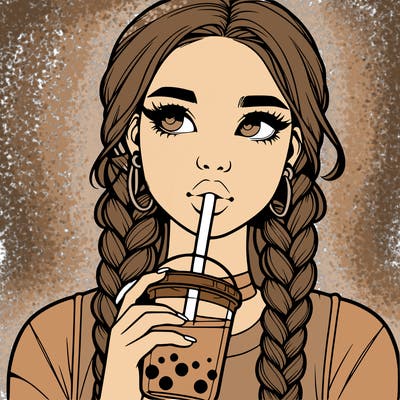 realistic girl with braided hair drinking boba