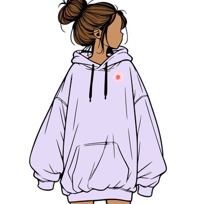 realistic girl with a oversized sweatshirt on and a bun