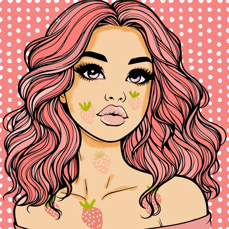 realistic girl with wavy hair and lips