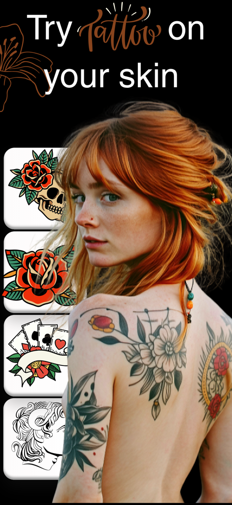 Tattoo Generator AI - Tattwist - AR tattoo try-on feature showing designs on a woman's back